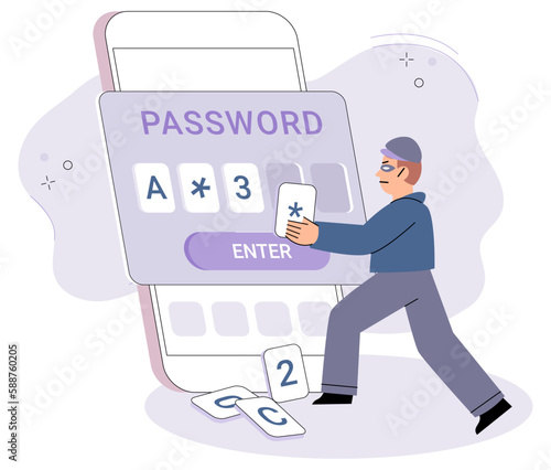 Cyber criminal stealing private personal data, credentials, password, bank document and credit card. Tiny anonymous hacker attacking computer, hacking email. Cyber crime, hacker attack, internet fraud