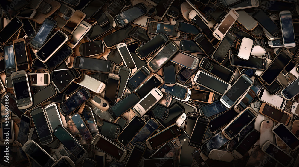 bunch of smartphones as electronic theme created with Generative AI technology bunch of smartphones as electronic theme created with Generative AI technology
