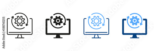 Upgrade Progress Symbol Collection. Computer System Update Pictogram. Upgrade of Software Line and Silhouette Icon Set. Download Process Sign. Vector Isolated Illustration