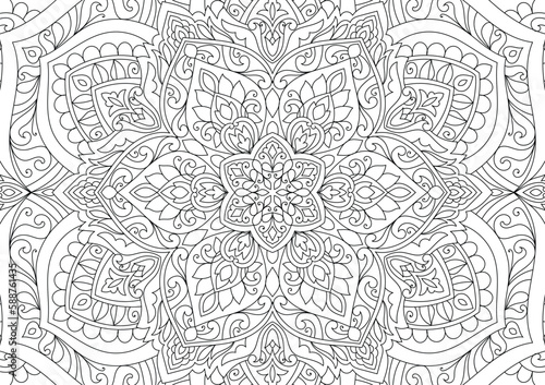 Decorative rounded detailed mandala coloring page illustration