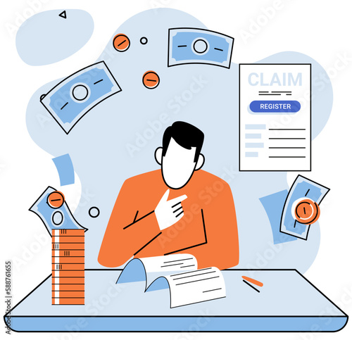 Providing personal information, report your income, registration of claim documents concept with person submits reply to inspector. Tax credits and expenses, financial report, budget planning