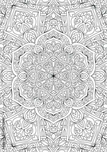Decorative rounded detailed mandala coloring page illustration