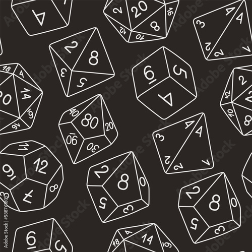 D8 D10 D12 D20 Dice for Board games seamless pattern, RPG dice set for table game vector