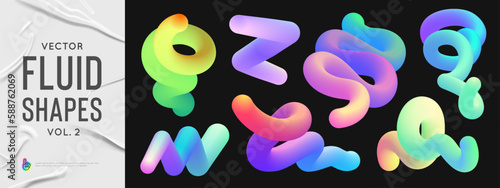 Liquid color shapes for posters, illustrations or backgrounds. Trendy vivid colorful gradient elements vol two. Colorful vector forms, vibrant waves, brush blend strokes.