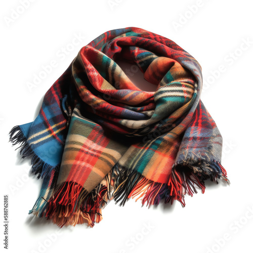 A beautiful wool tartan scarf with multiple colors. generative AI