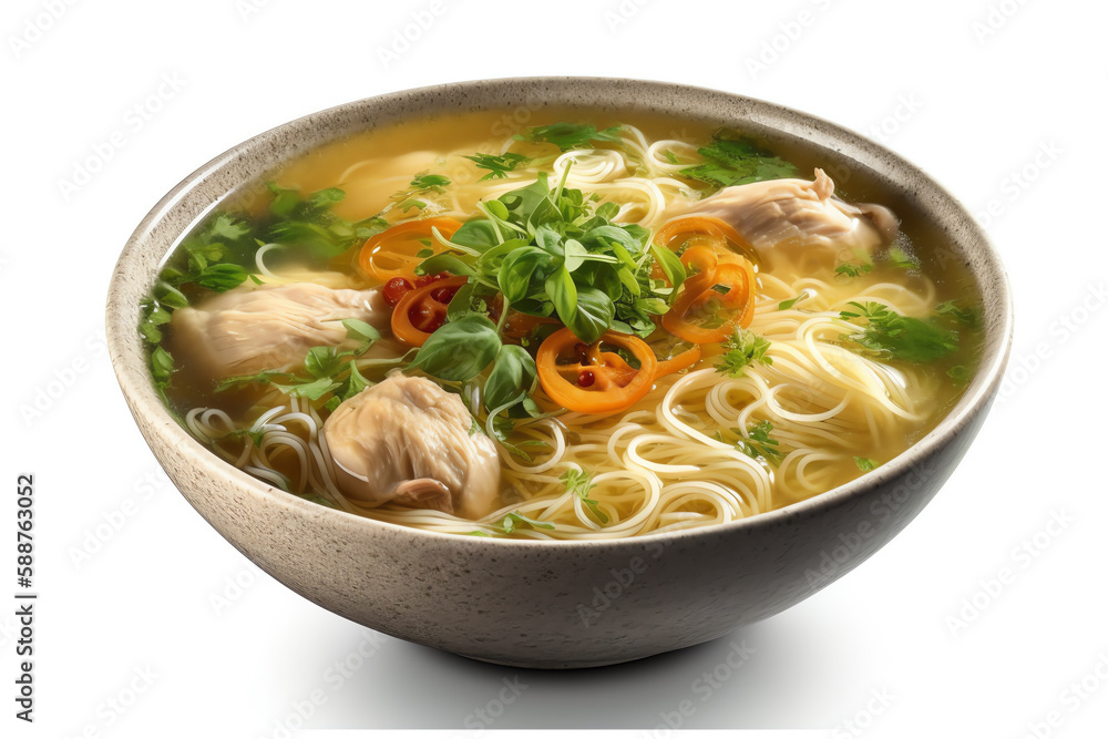 a bowl of chicken soup, isolated white object. generative AI a bowl of chicken soup, isolated white object. generative AI