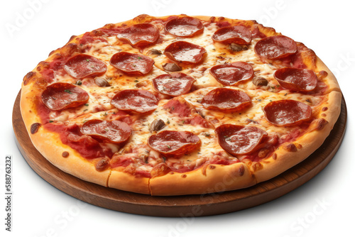 A classic pepperoni pizza, isolated white object. generative AI