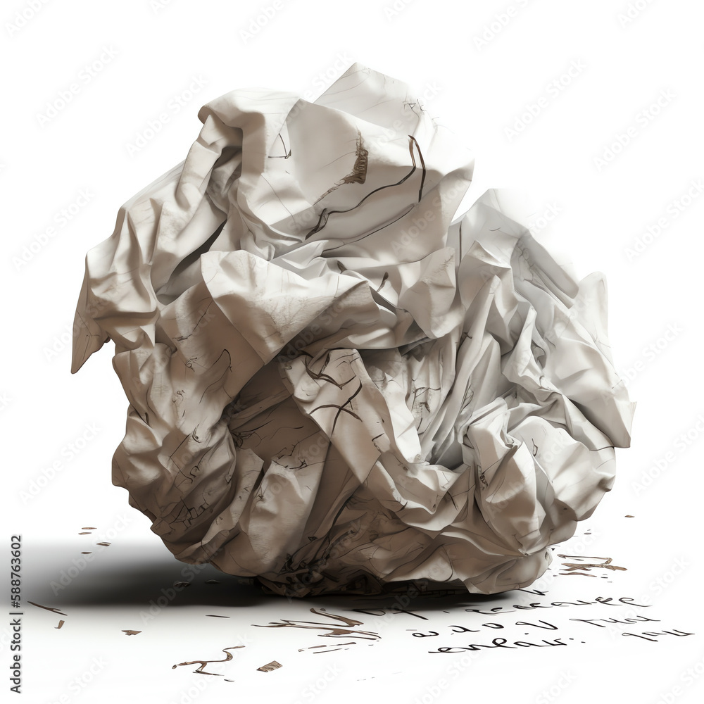 A crumpled piece love letter, isolated white object. generative AI