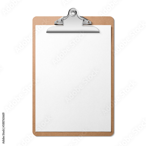 Cuadro en lienzo Real photo of a wooden clipboard with blank A4 paper mockup, isolated on a transparent background, PNG