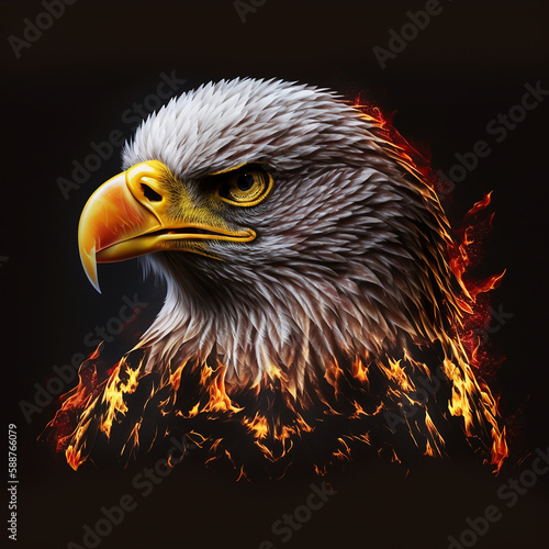 Illustration of fire burning eagle with black background © Anwar