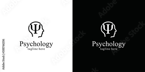 Modern head sign Psychology Logo. Psi letters inside. Symbol in vector. Black and white color. Icon for web, logotype
