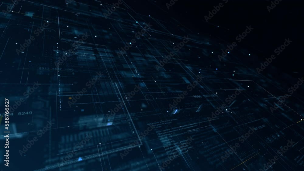 Motion graphic of Blue data matrix simulation digital line and grid perspective technology with futuristic HUD screen abstract background concept Motion graphic of Blue data matrix simulation digital line and grid perspective technology with futuristic HUD screen abstract background concept