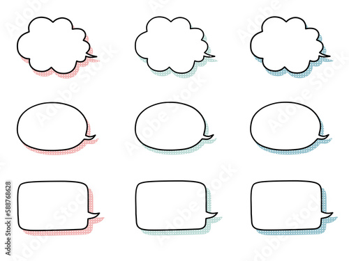 手書き風吹き出しセット　くすみカラーのドット柄の影付き