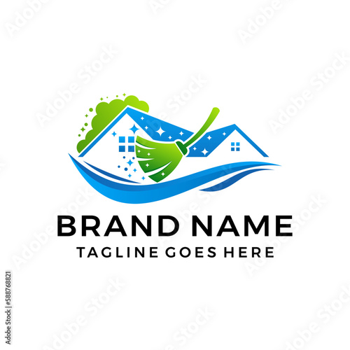 Cleaning service house building logo vector template