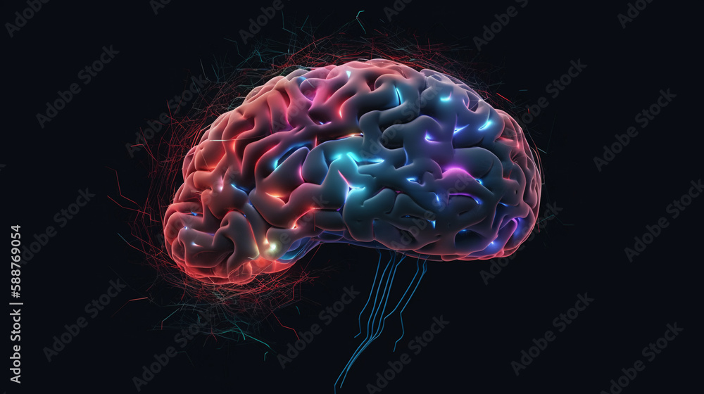 an illustration of the brain in neon colors and bursts of neural connections, generated by AI an illustration of the brain in neon colors and bursts of neural connections, generated by AI