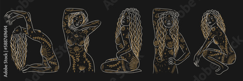 woman contour astrology, goddess of female power. zodiac signs, tarot cards, fortune-telling and predictions, forecast