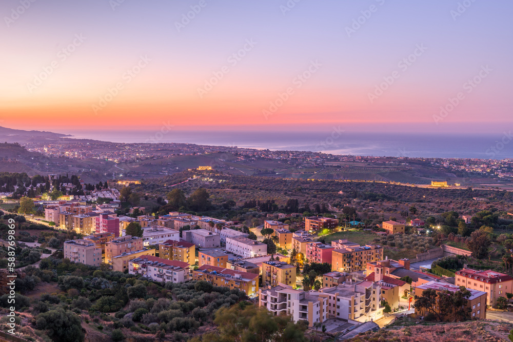 Agrigento, Sicily, Italy with the Valley of the Temples and the Mediterrean