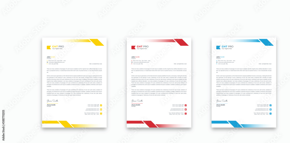 professional corporate company business letterhead template design with color variation bundle