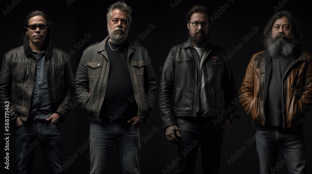 Studio pose Gang of adult men in leather jackets, Generative AI Illustration