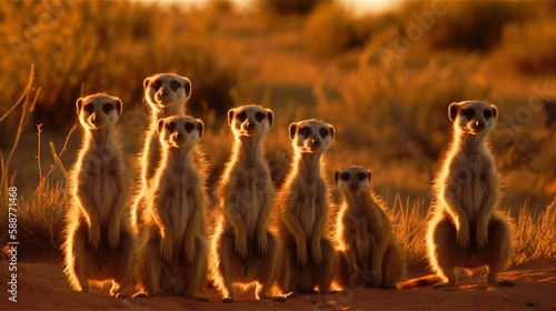 Family of meerkats being curious  Generative AI illustration