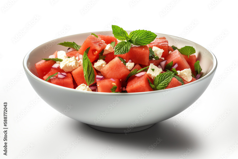 refreshing watermelon salad, isolated white object. generative AI refreshing watermelon salad, isolated white object. generative AI