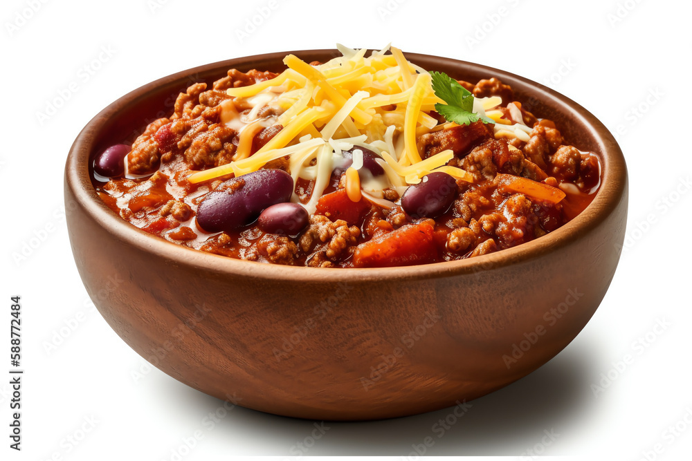 spicy chili con carne with beans, isolated white object. generative AI spicy chili con carne with beans, isolated white object. generative AI