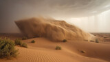 The power of nature in stunning desert sandstorm. Sand swirl and dance in the air, creating a dramatic and inspiring atmosphere. Generative ai