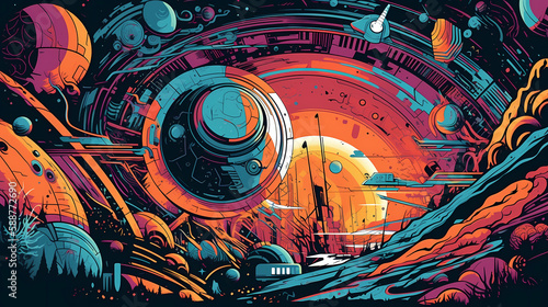 Fototapeta Naklejka Na Ścianę i Meble -  surreal depiction of a space station. digital art illustration. generative AI