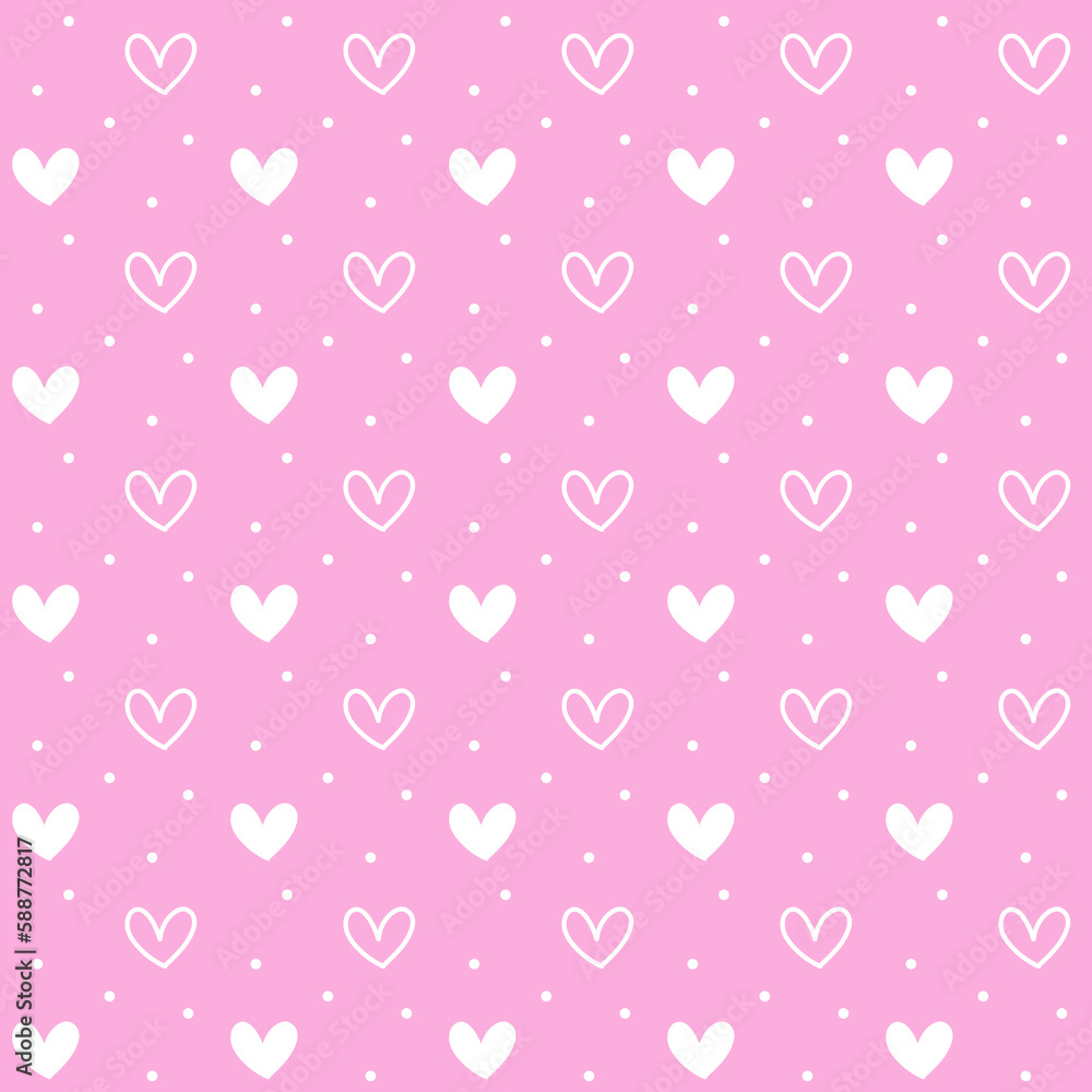 Seamless pattern handwriting white heart on pink background vector illustration, cute print Seamless pattern handwriting white heart on pink background vector illustration, cute print