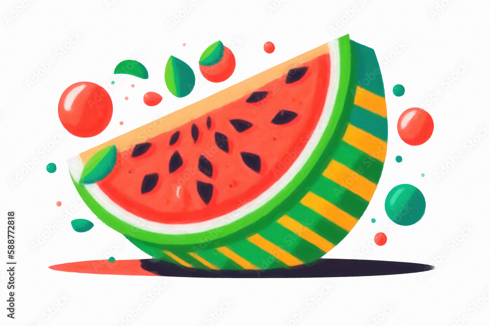Watermelon slice in watercolor style. Hand drawn illustration. Ai Generative Watermelon slice in watercolor style. Hand drawn illustration. Ai Generative