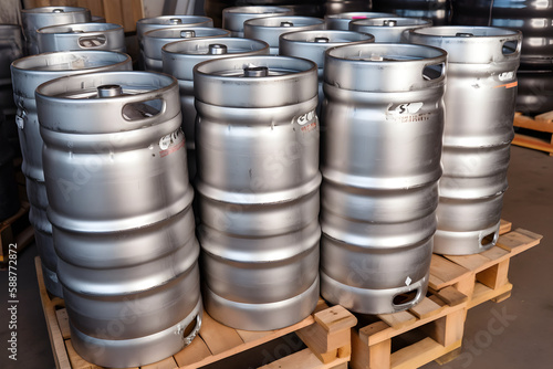 Sanke Stainless Steel Beer Kegs for Brewery: AI Generated Image photo
