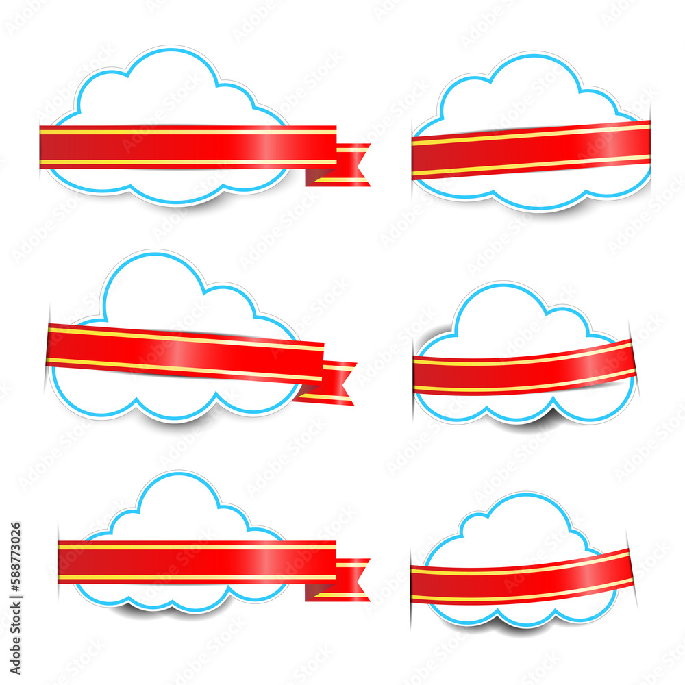 Paper clouds and red gold ribbon Paper clouds and red gold ribbon