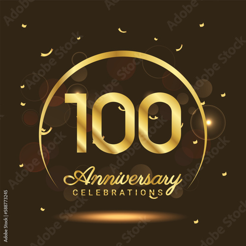 100 years anniversary Half moon anniversary with confetti and a light gold effect on a black and brown background