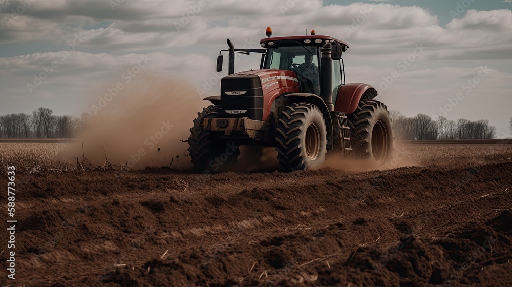 Fototapeta premium tractor in a field, agriculture, generative AI