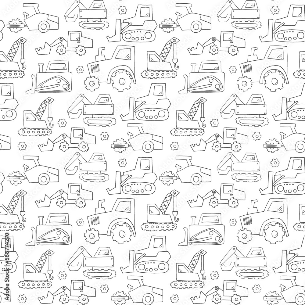 Childish pattern with cute trucks and transport. baby shower greeting card.