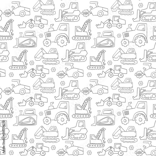Childish pattern with cute trucks and transport. baby shower greeting card.