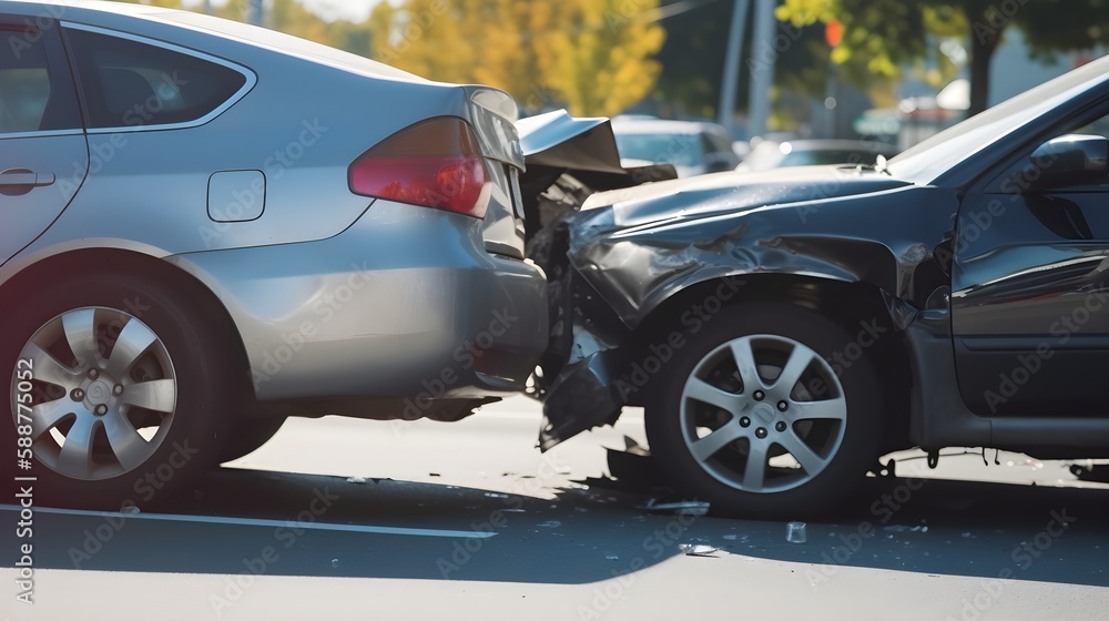 Naklejka premium Auto accident involving two cars on a city street - Generative AI