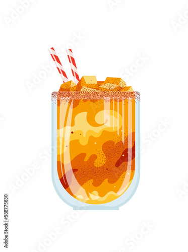 Mangonada, mexican mango smoothie with chamoy sauce chili. Iced sorbet cocktail. Vector colorful food illustration. summer drink. Illustration for cafe and restaurant menus. Mangoneada, Chamango photo