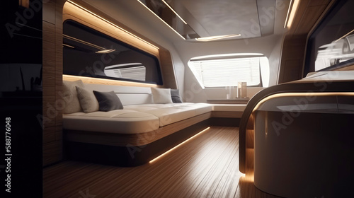 Modern luxury yacht interior. Generative AI