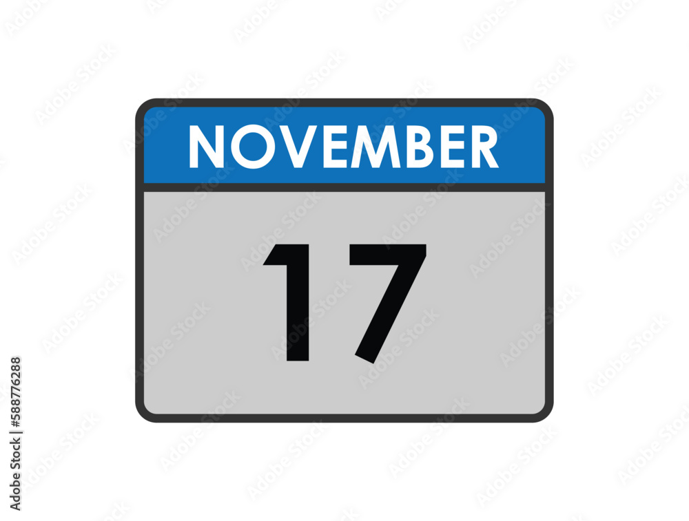 November 17th calendar icon vector. Concept of schedule. business and tasks. eps 10.