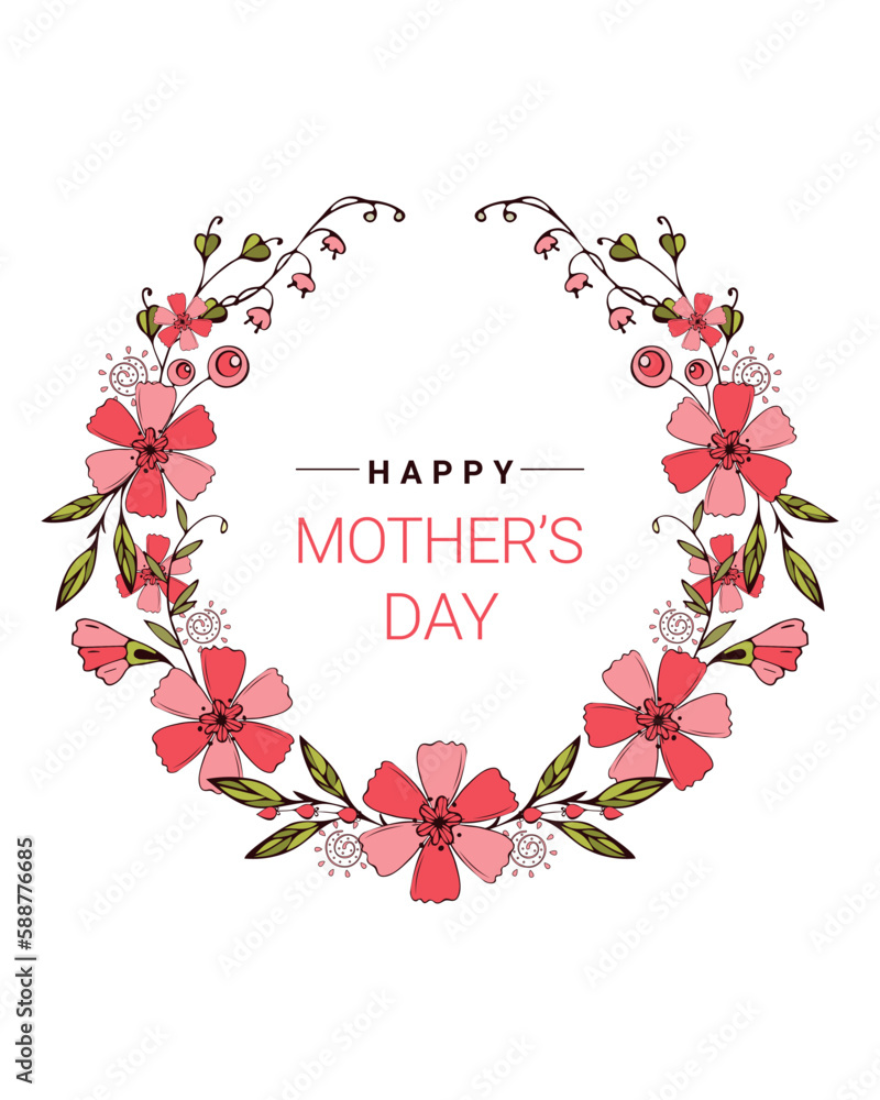 Mothers day card . Doodle wreath hand drawn concept illustration with flowers. Vector illustration Mothers day card . Doodle wreath hand drawn concept illustration with flowers. Vector illustration