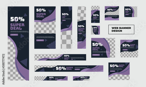 set of modern business web banners in standard size with a place for photos. Business ad banner cover header background for website design, Social media cover ads banner template.