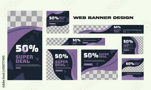 set of modern business web banners in standard size with a place for photos. Business ad banner cover header background for website design, Social media cover ads banner template.