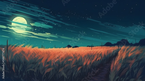 Nighttime Magic in the Rye Field. Generative AI