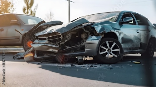 Car crash - dangerous accident on the road - Generative AI © Anton