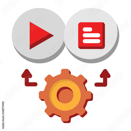 content management icon with gear, script and video symbol