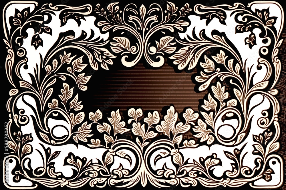 Woodblock print of a decorative border, traditional craft style. Generative AI