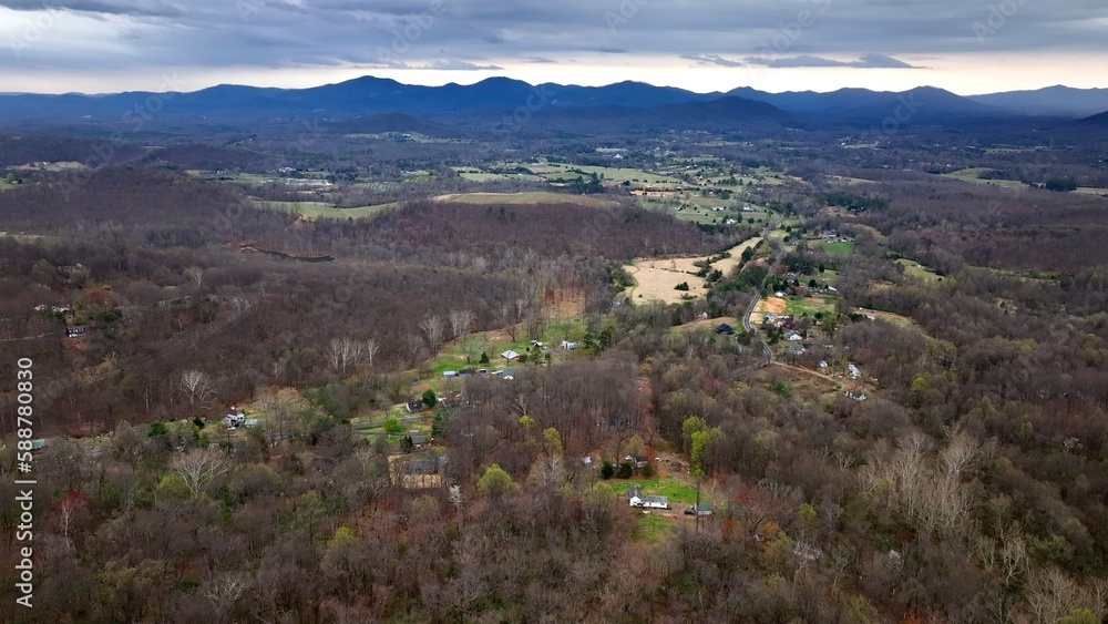 Scenic overlook in Virginia with homes in valley beside mountains
