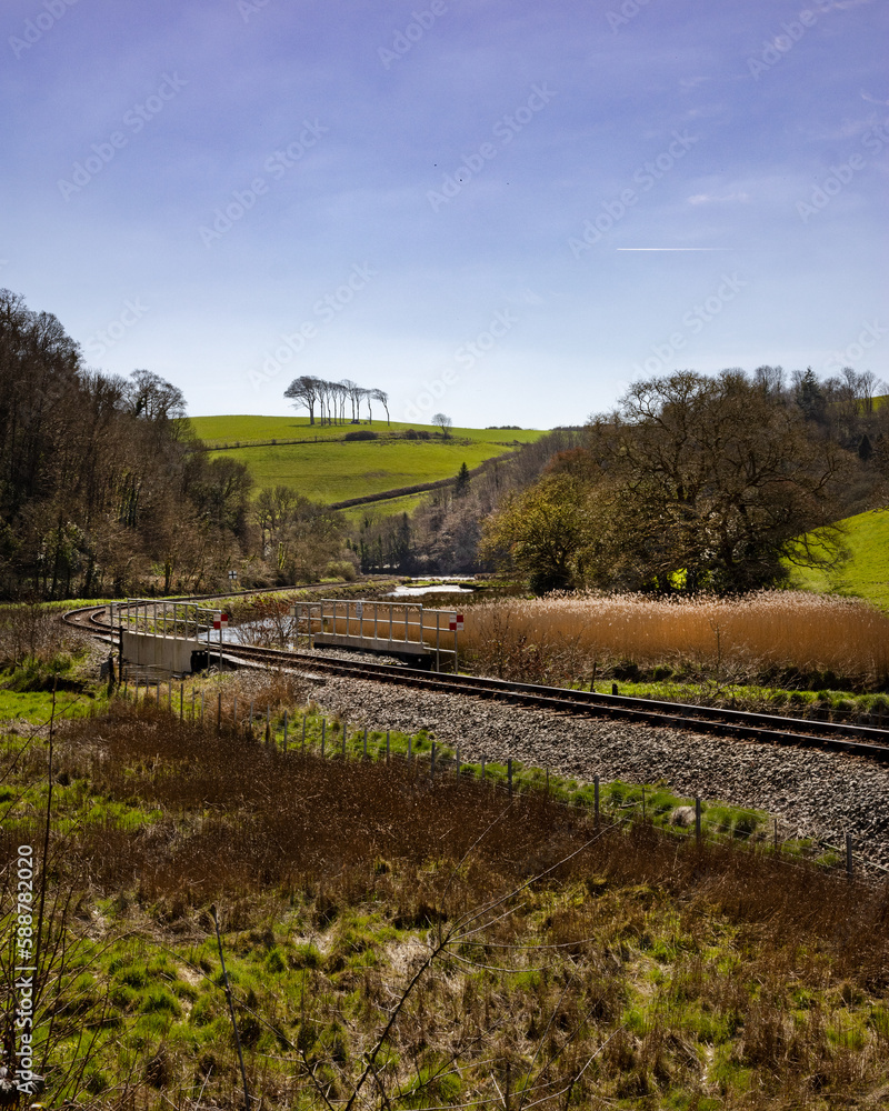 East Looe valley River and rail line with lone trees