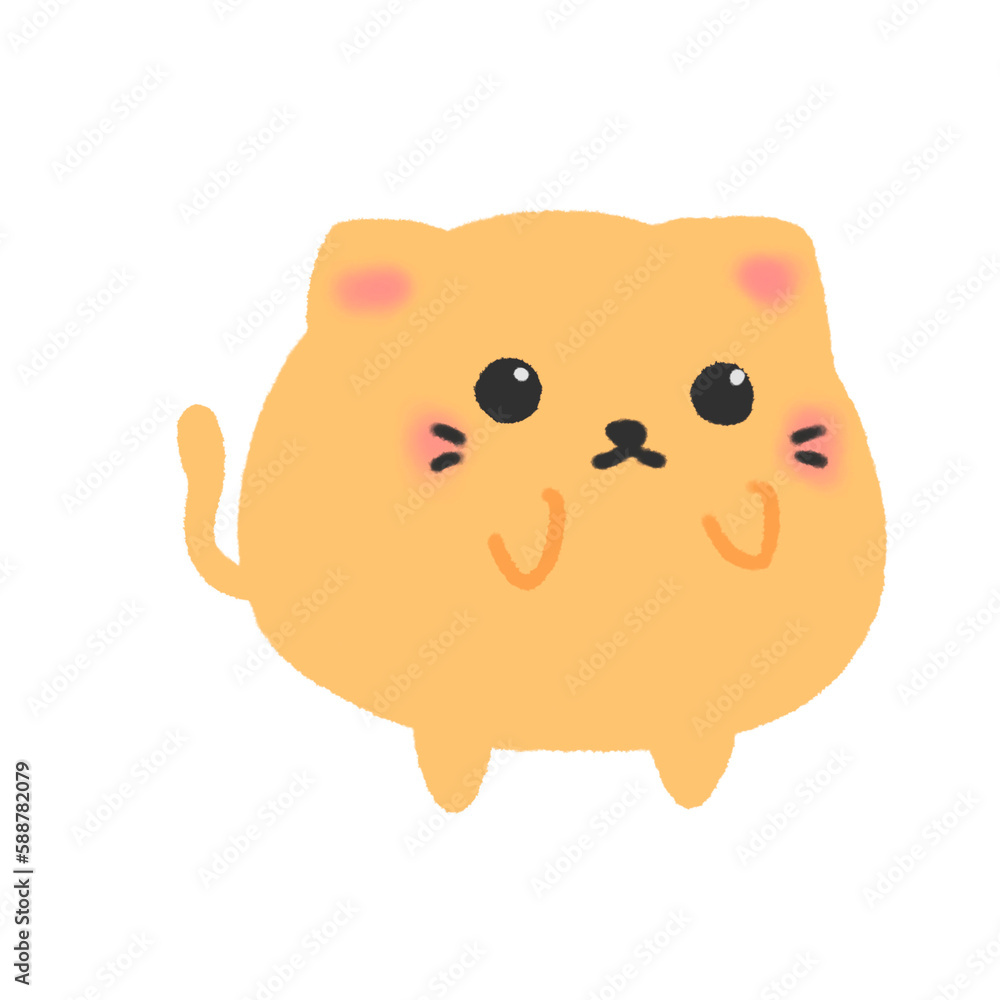Hand-drawn Cute Orange cat, kitten, Cute animal character design in doodle style Hand-drawn Cute Orange cat, kitten, Cute animal character design in doodle style